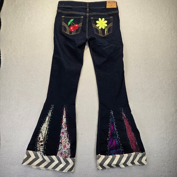 Custom Hollister Patchwork Flare Jeans Juniors 7R (28x32) Dark Y2K Patched - Picture 12 of 16
